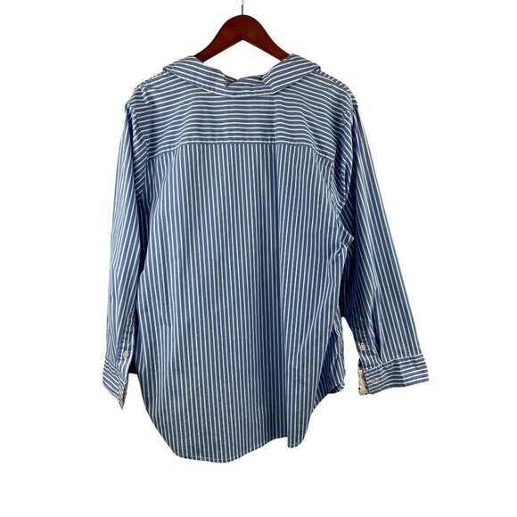 D&Co. Womens Striped Button-Up Shirt 2X Blue & White - Picture 2 of 5